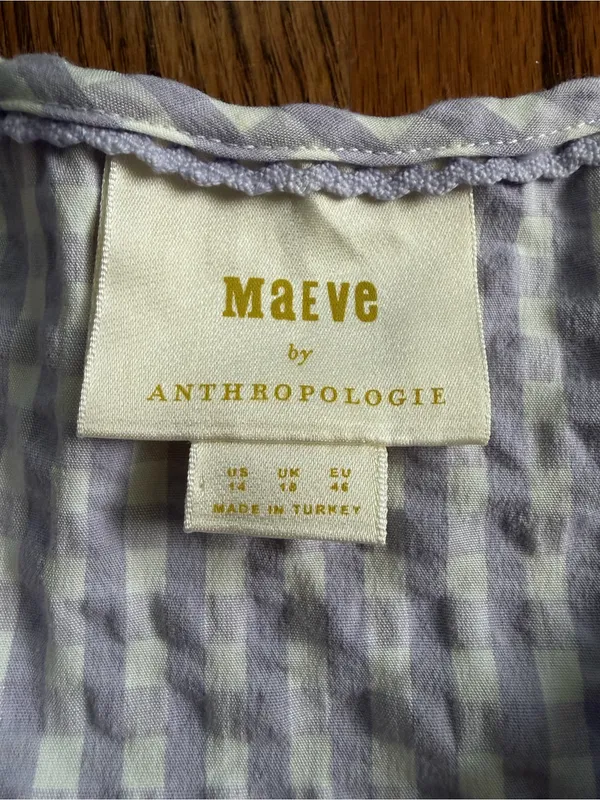 Maeve Anthropologie Cropped Gingham Bow Blouse Lavender Sz 14 Cottage Coastal - Image 9