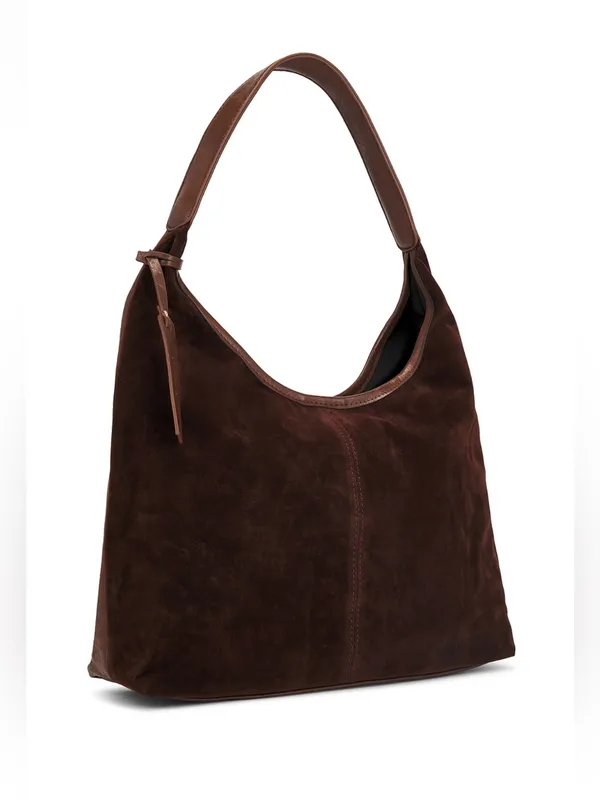Opposite sided faux leather & faux suede Dark Brown Shoulder tote Bag - Image 2
