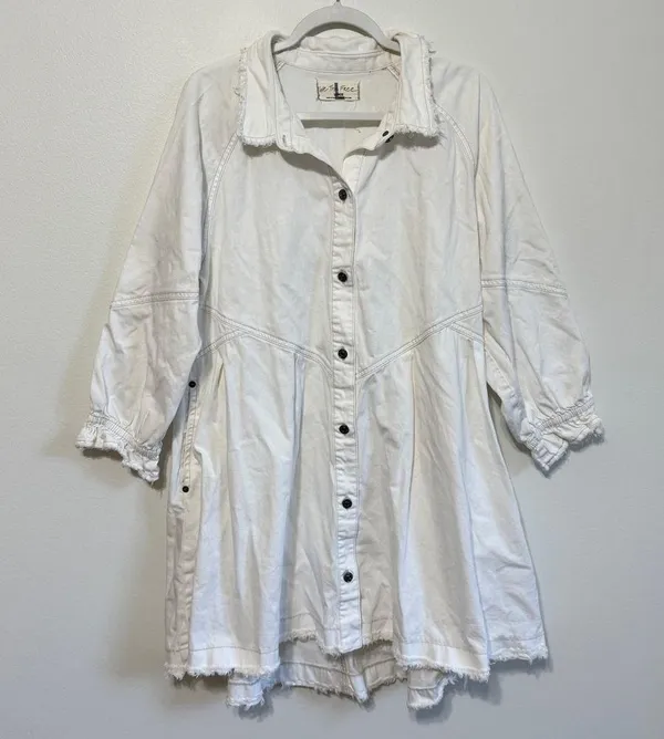 NWOT Free People Hannah Denim White Mini Dress Size Large Long Sleeve - Image 2