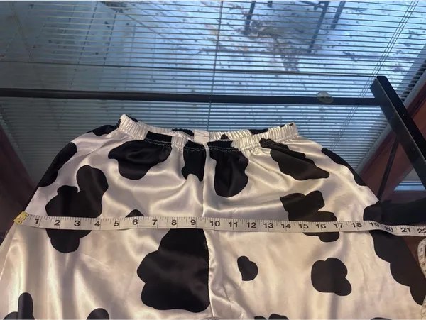 Satin Cow Animal Print 2-Piece Pajama Set Button Front Collared Black/White - Image 7