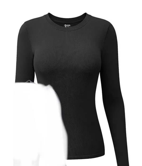NEW Ribbed Stretch Fitted Underscrubs Layer Tee Shirt S Black - Image 6