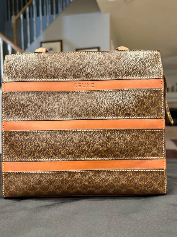 Vintage Celine Macadam MC96 Top Handle Tote Brown Coated Canvas Leather Stripes - Image 8
