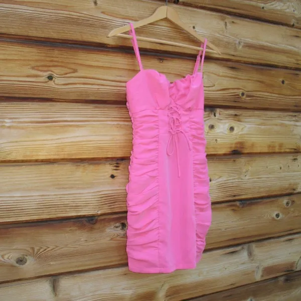 NWT Revolve Superdown Barbie Pink Crystal Ruched Cami Dress - Image 5