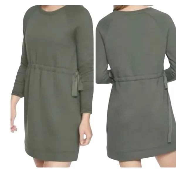Athleta Studio Cinch Green Sweatshirt Dress Small Tie Waist Athleisure - Image 13