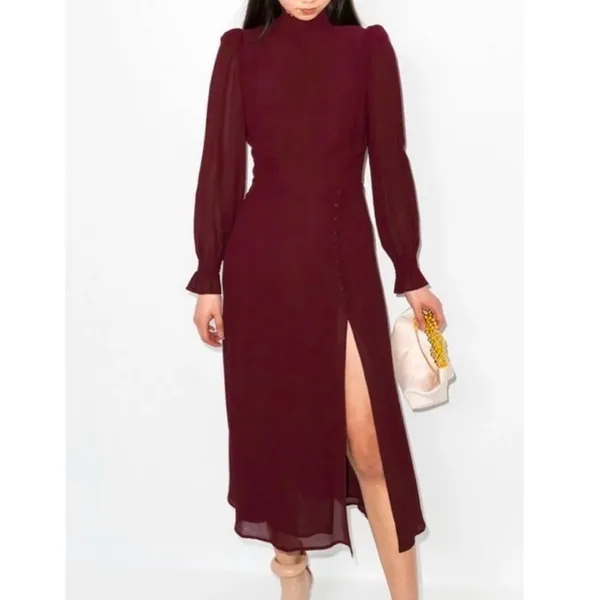 NWT Reformation Stevi Shirred Georgette Midi Dress in Plum Size 4 - Image 9