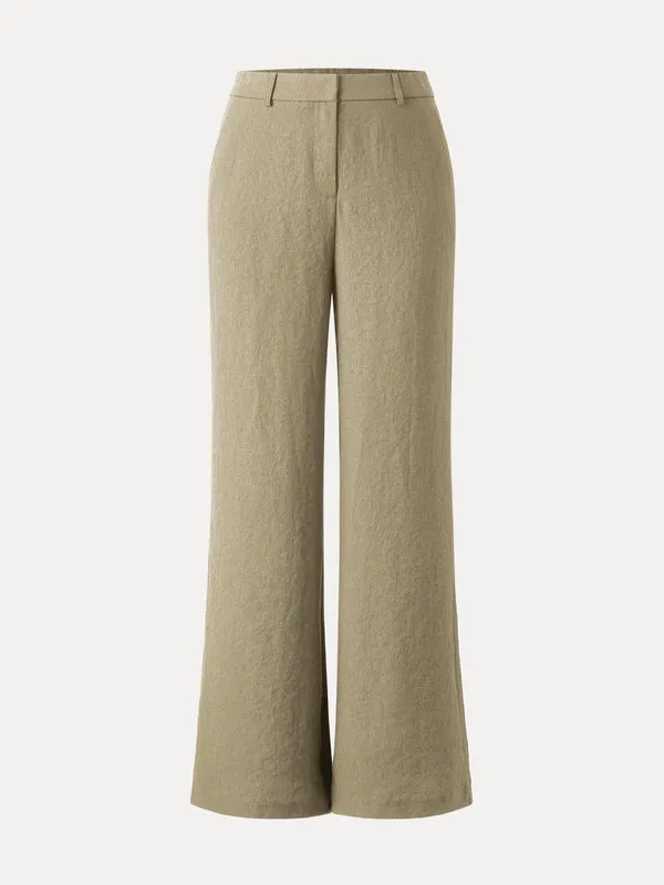 OGL Tan European Linen Blend Mid Rise Flared Pant with Pockets Sz M - Image 2