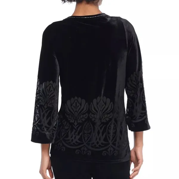 The Limited Blouse Black Velour/ Velvet Burnout Floral Peony w/ Bead Trim XL NWT - Image 2