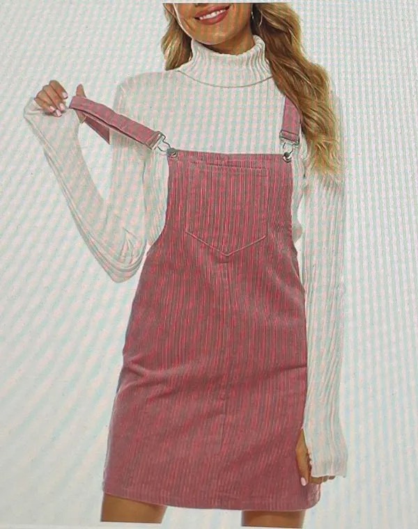Pink Corduroy Overall Bib Pinafore Suspender Dress, size S - Image 5