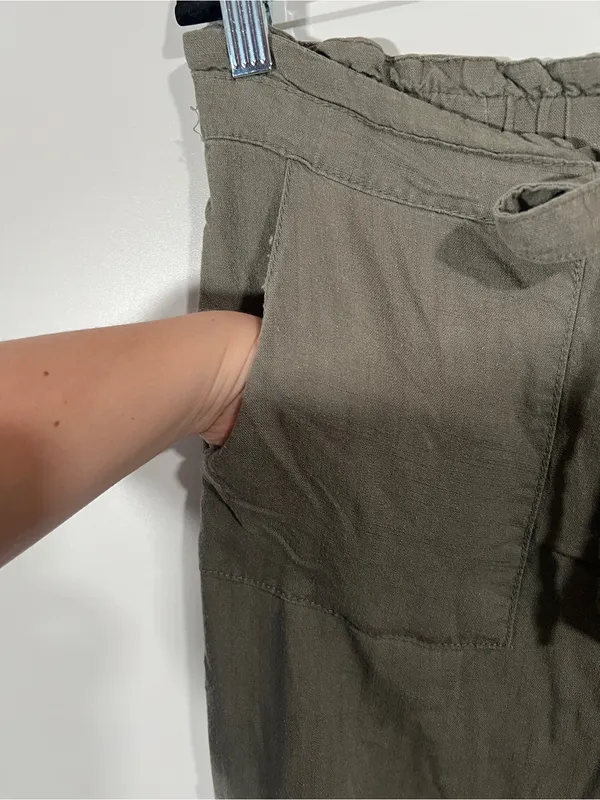 Vintage Petites Linen Blend Cargo Pants Green Size Petite Large - Image 7
