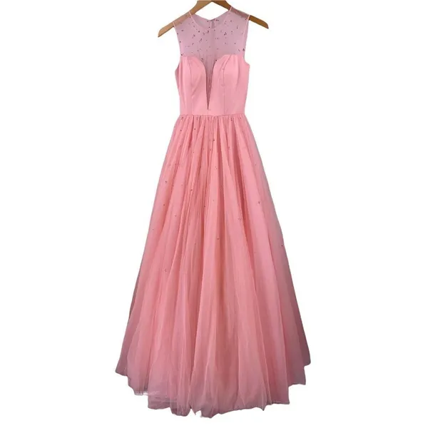 SHERRI HILL Pink Crystal Tulle and Satin Formal Gown Size 2 Prom Quinceañera - Image 2