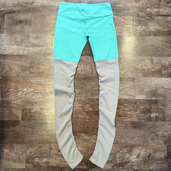 Alo Yoga Teal Blue Gray Goddess Scrunch Ribbed High Rise Dance Leggings Large - Image 4
