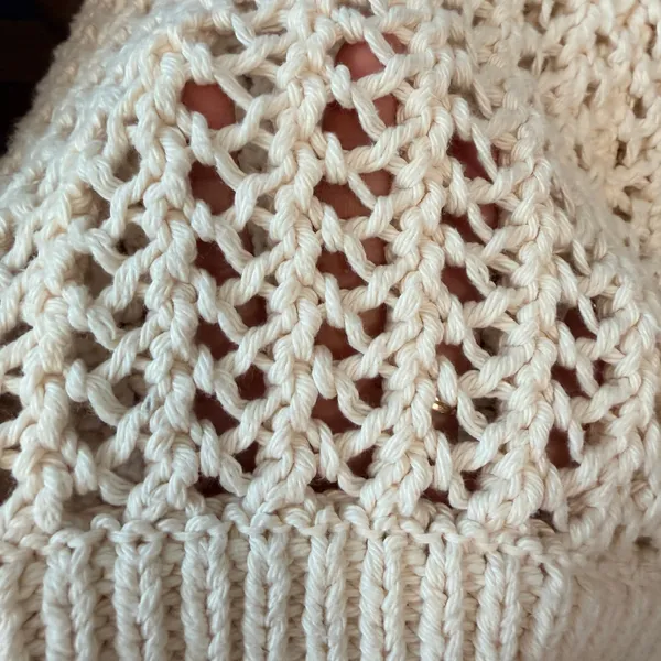 Free People Sophia Sweater Cream Crochet Open Chunky Knit Cotton Size Small - Image 11