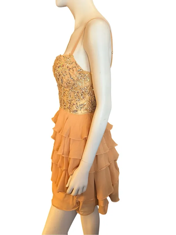 Class and Fashion Sequin and Chiffon Tiered Dress Gold 8 NWT - Image 3