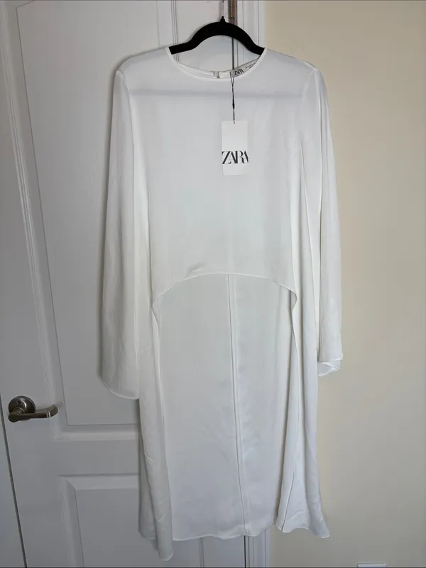Zara White Asymmetrical Cropped Long-Sleeve Cape Top NWT - Image 5
