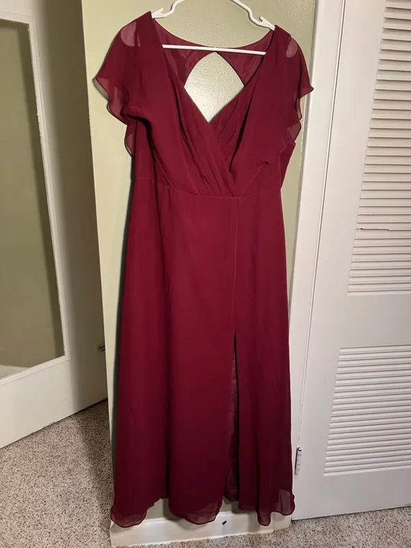 Azazie Women's Rylee Dress Burgundy A-Line Pleated Chiffon Surplice Neck Keyhole - Image 5
