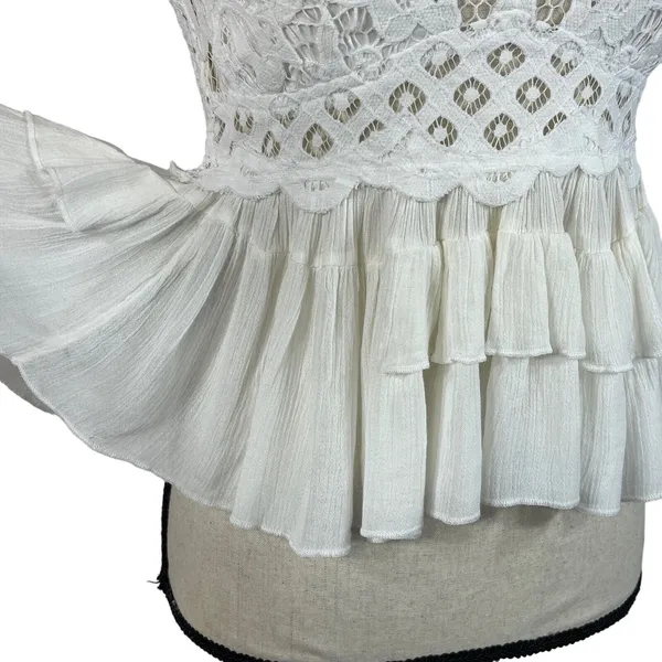 Free People Intimately Medium Adella Cami Top White Ruffled Crochet Lace Smocked - Image 4