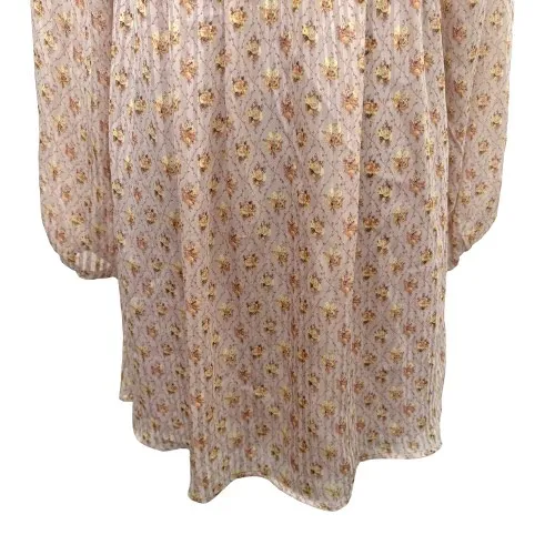 Storia Mini Dress Floral Long Sleeve Square Neck‎ Open Back Tie Pink Size Small - Image 3