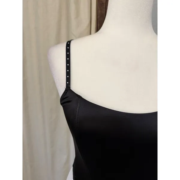 Steve Madden Womens Corset‎ 36C Black Satin Studded Strap Camisole Top Y2K Goth - Image 11