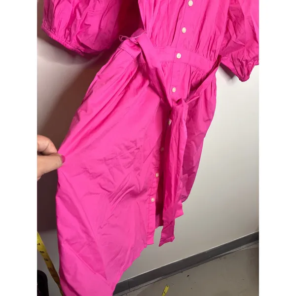 Ann Taylor Shirt Dress Womens 12 Pink Excellent Pom Ruffle Puff Sleeve Belted - Image 8