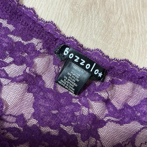 Bozzzo Y2K Purple‎ Lace Long Sleeve Scoop Neck Sheer Women Top Layering Shirt - Image 4