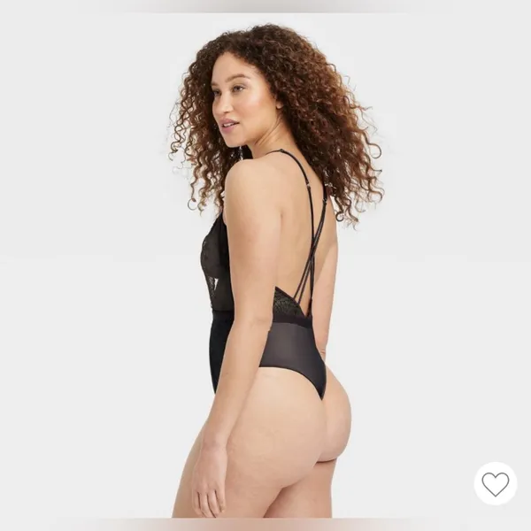NEW Unlined Lace Lingerie Bodysuit Auden V Back Cotton Gusset Sheer Pull-On 2X - Image 3