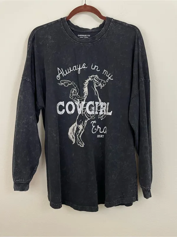 Ariat Black Mineral‎ Washed Cowgirl Era Long Sleeve Oversized Tee Shirt Size M - Image 3