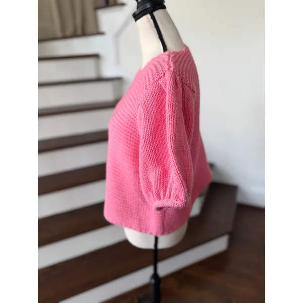 Sabo Skirt Bubblegum Pink Knit Short Puff Sleeve Sweater - Image 2