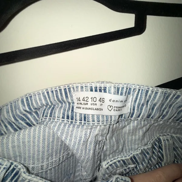 Primark Blue and White Striped Jean Shorts - Image 2