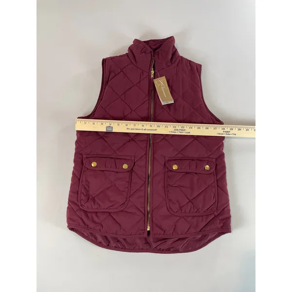 Blue Rain Vest Size S Burgundy Quilted Puffer Gold Hardware High Low Hem NWT - Image 3