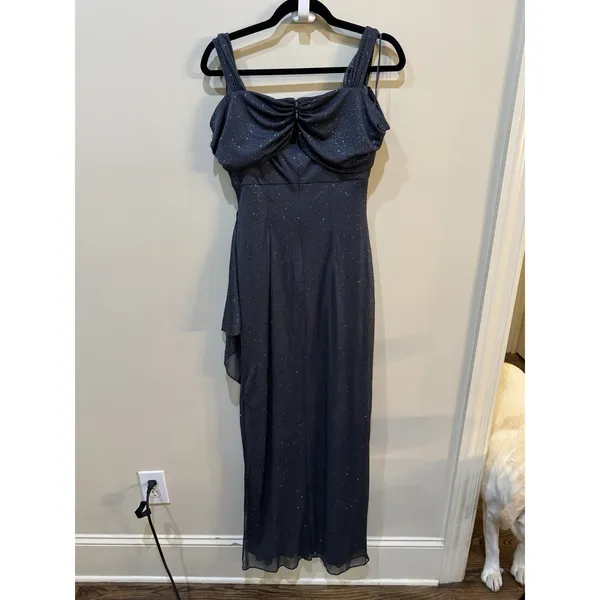 Alex Evenings Cold-Shoulder Draped Metallic Gown - Smoke Size 6 Sparkle - Image 13