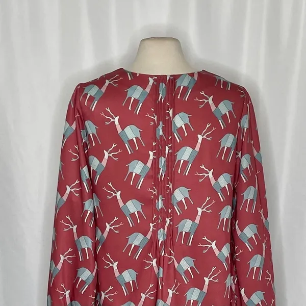 Anthropologie GEISHA DESIGNS Reindeer Deer Print Pleated‎ Top Blouse Medium - Image 8