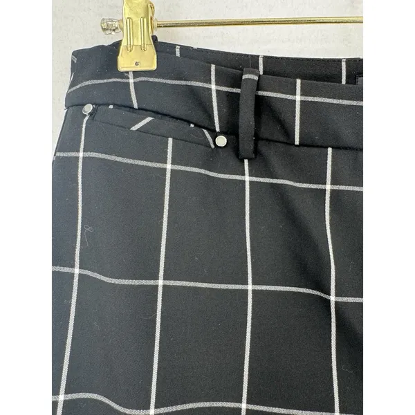 Alfani Windowpane Plaid Pants Women 8 Black White Straight Leg Stretch Trousers - Image 5