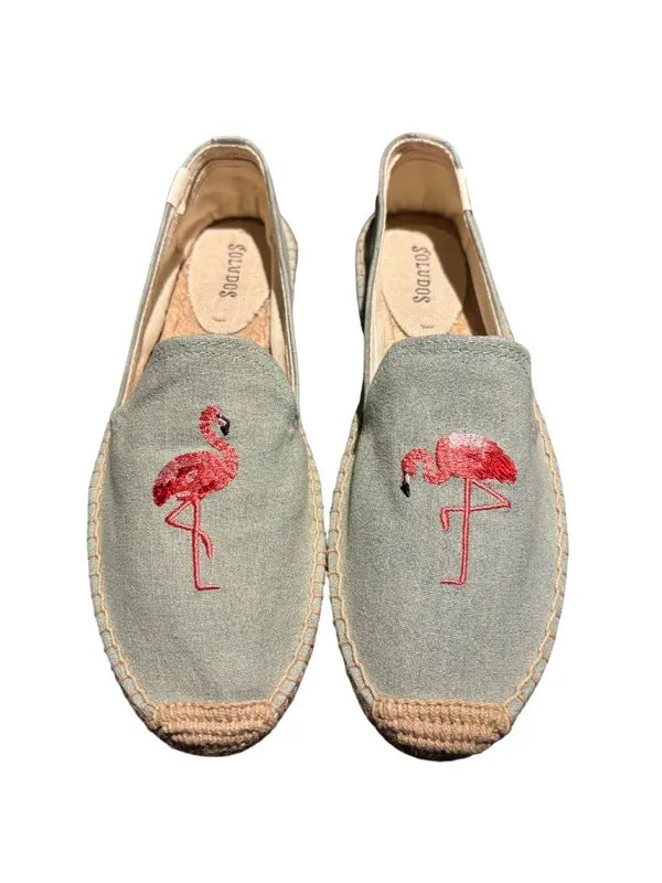 Soludos Flamingo Embroidered Chambray Espadrilles Size 8 - Image 8