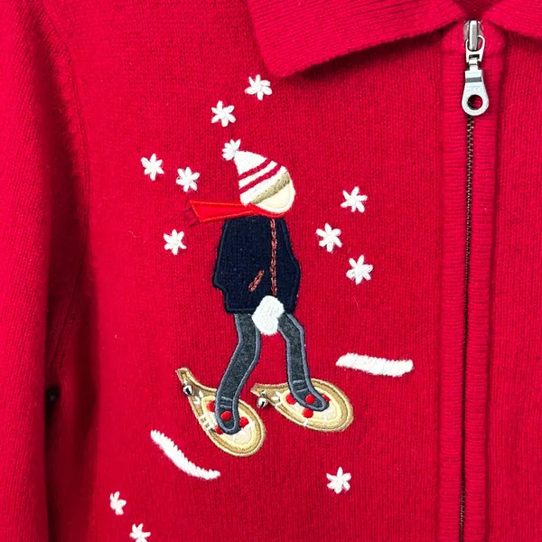 Jones NY Small Chrismtas Sweater Wool Cardigan Novelty Holiday Ugly‎ Red 1705 - Image 8