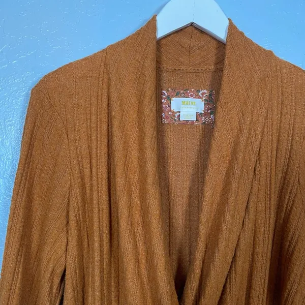 Maeve Anthropologie Women M Orange Rafela Ribbed Hacci Surplice Sweater Boho - Image 4