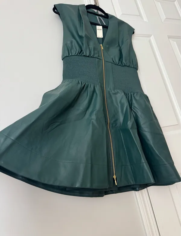 Anthropologie The Tommie Faux Leather Front-Zip Mini Shirt Dress, Size XL - Image 9