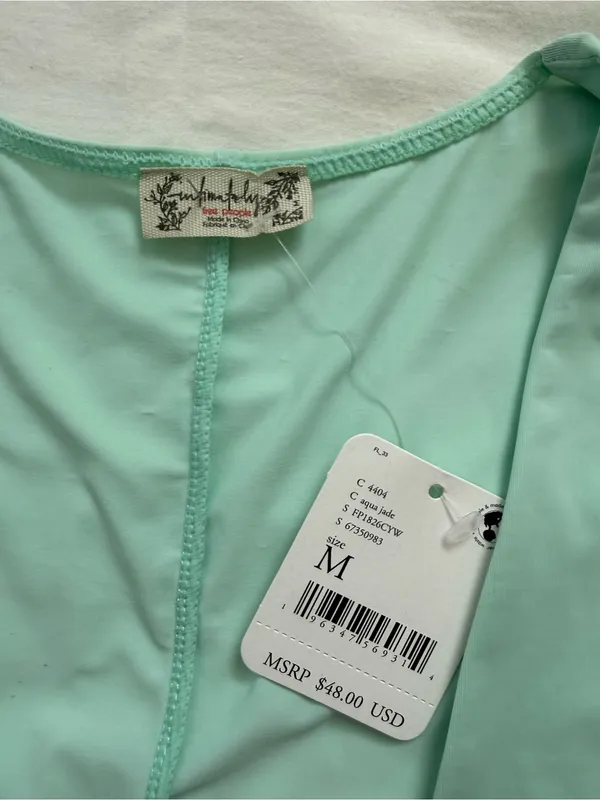 Free People Intimately Aqua Jade Sleeveless Deep V Tank Top M - Image 3