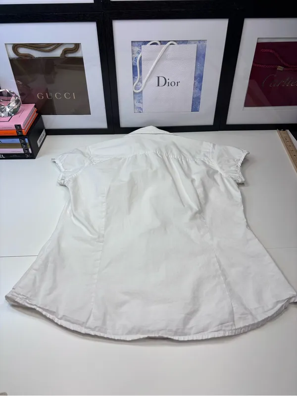 Lefties Zara Crisp White Short Cap Sleeve Button Down Cotton Blouse Size M MEX28 - Image 8