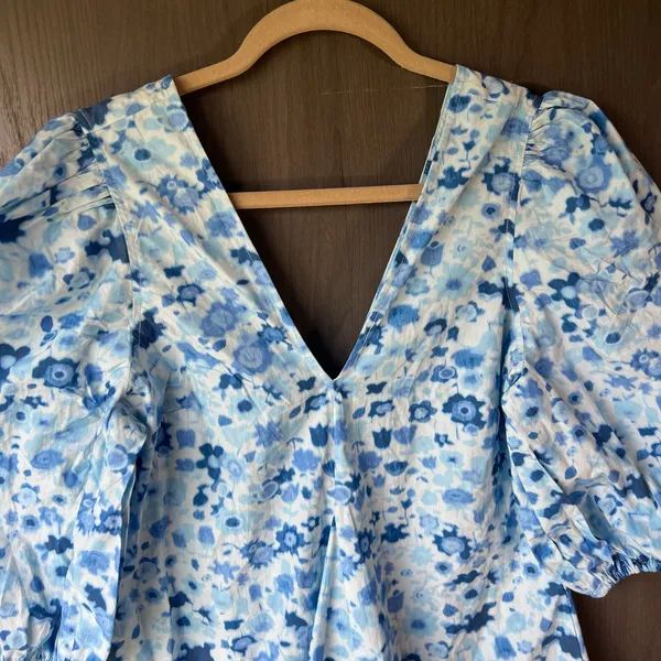 GANNI Printed Cotton Poplin Mini Dress Blue Floral Size EU 36/US 4/Small - Image 4