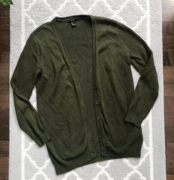 Forever21 Dark Green Long Cardigan Sweater Top - Image 3