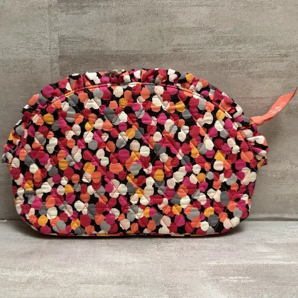 Vera Bradley Large Ruffle Cosmetic MakeUp Bag Pink Orange‎ White Polka-dots - Image 2