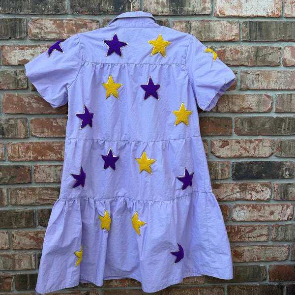 Bell Cher LSU Game Day Dress Stars Size Medium Boutique Purple Yellow Gold - Image 5