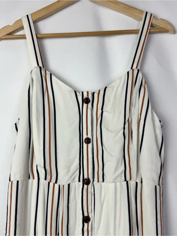 Velvet Heart White Brown & Black Stripe Button Front Midi Dress M - Image 3