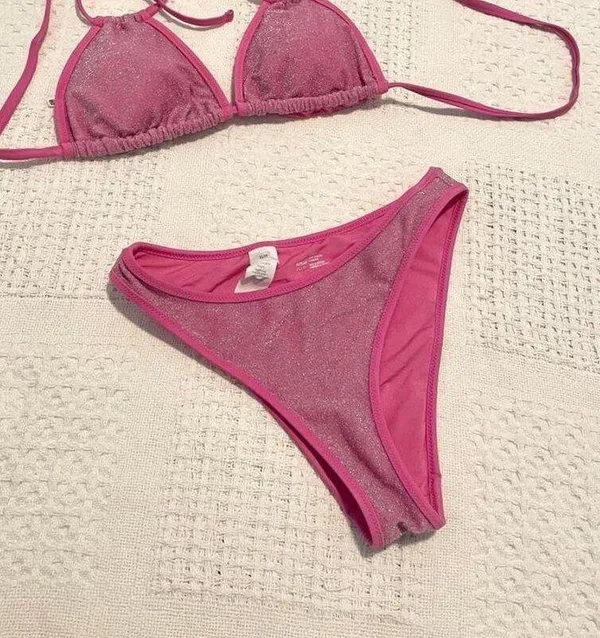 Aerie glitter pink bikini swimsuit set small XS SW2 7013 - Image 5