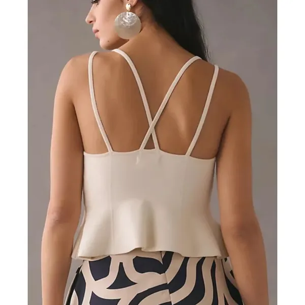 Anthropologie Maeve Bustier Peplum Tank Double Crisscross Straps Ivory Medium - Image 2