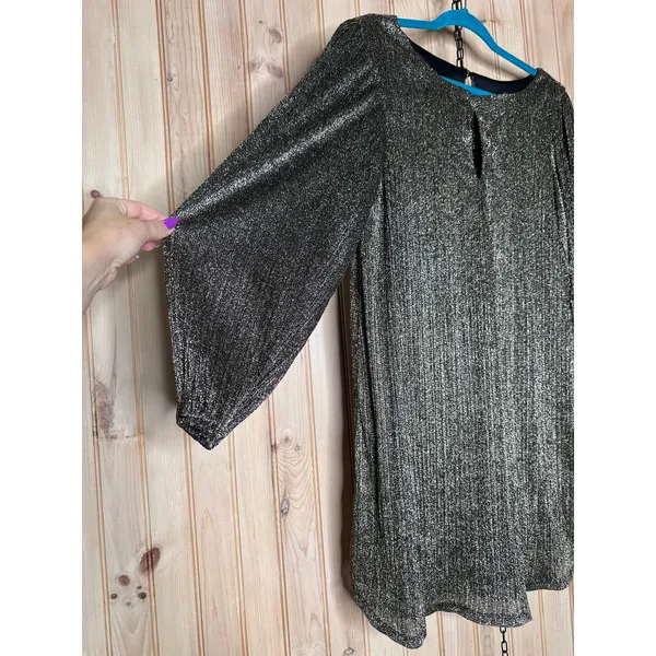 NWT City Studio Black Silver Metallic Shift Dress Glam Bling New Year Size M - Image 2