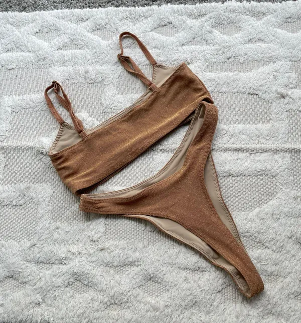 Oh Polly Gold Glitter High Waisted High Cut Brazilian Bikini Set - Image 7