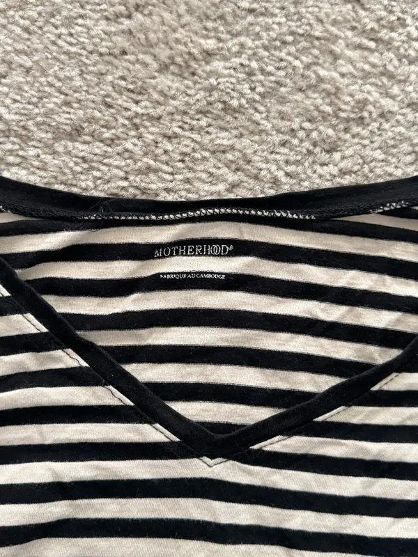 Motherhood Maternity Black & White Striped Long Sleeve Shirt - Image 2