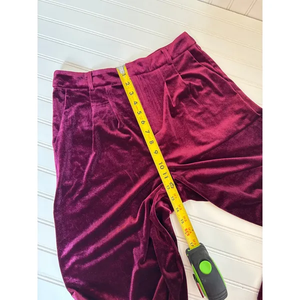 Lulus Chic Splendor Wine Red Velvet Pleated High-Rise Wide-Leg Pants Luxe Size M - Image 9