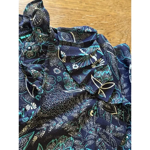 Anthropologie Maeve Floral Button Up Blouse Boho‎ Size L Pleated Ruffles Peasant - Image 8